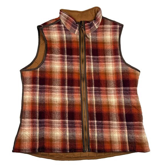 Legendary Whitetails Women’s 1X Cedar Cabin Reversible Vest Brown Plaid - Picture 2 of 6